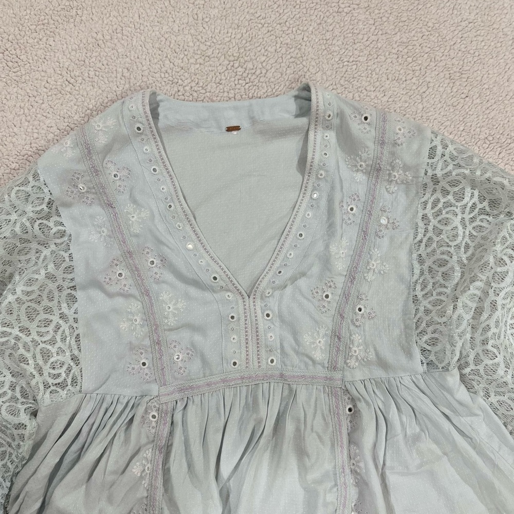 Free People Boogie All Night Blouse Light Blue - Picture 6 of 8